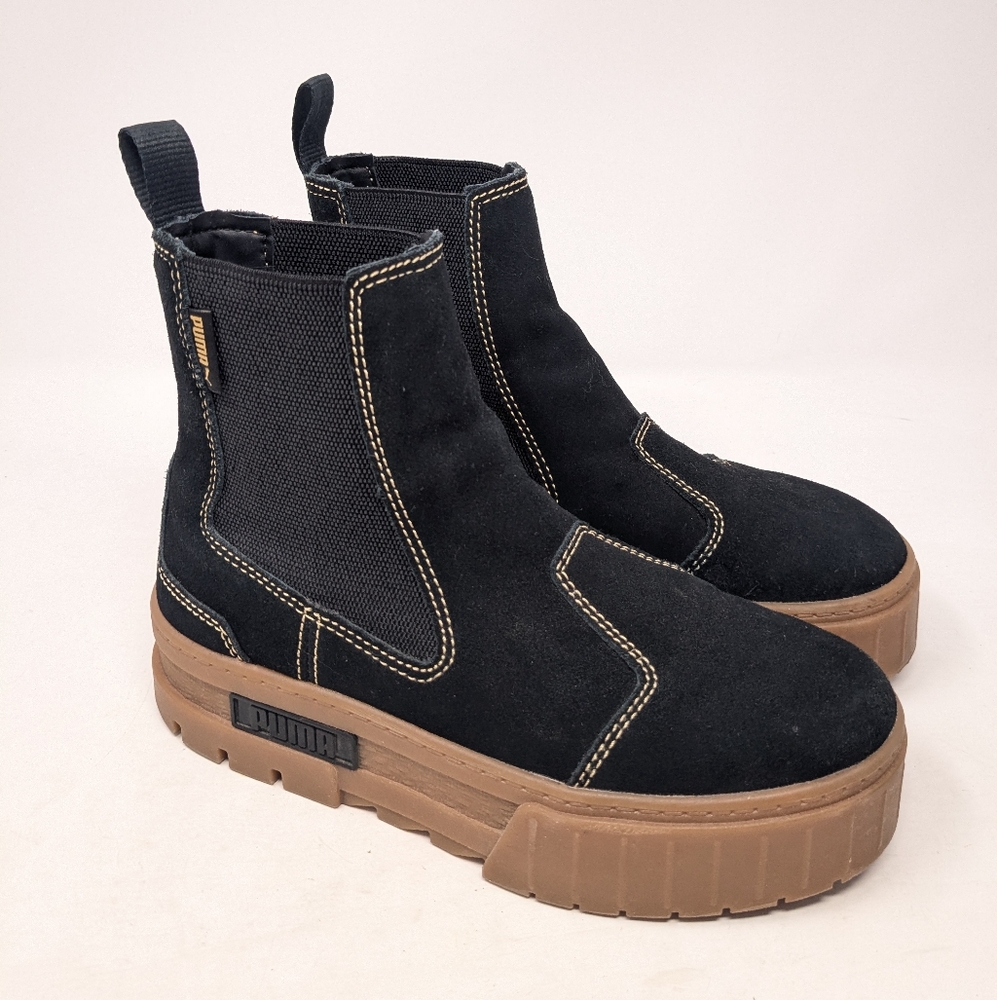 PUMA Mayze Size 6 Platform Chelsea  Womens Black Gum Casual Boots 382829 03